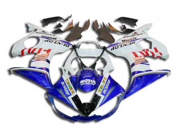03-05 White Blue Fiat Motul Dunlop Yamaha YZF R6 Motorcycle Fairings 03-05 White Blue Fiat Motul Dunlop Yamaha YZF R6 Motorcycle Fairings